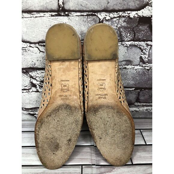 Stuart Weitzman Pink Nude Leather Laser Cut Cap Toe Ballet Flats Women’s 6.5M US - Picture 15 of 16